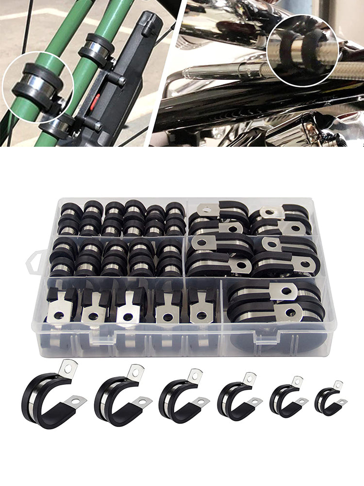 52pcs Cable Clamps Assortment Kit Hose Pipe Clamps Rubber Cushion in 6 Sizes 1/4" 5/16" 3/8" 1/2" 5/8" 3/4" 304 Stainless Steel