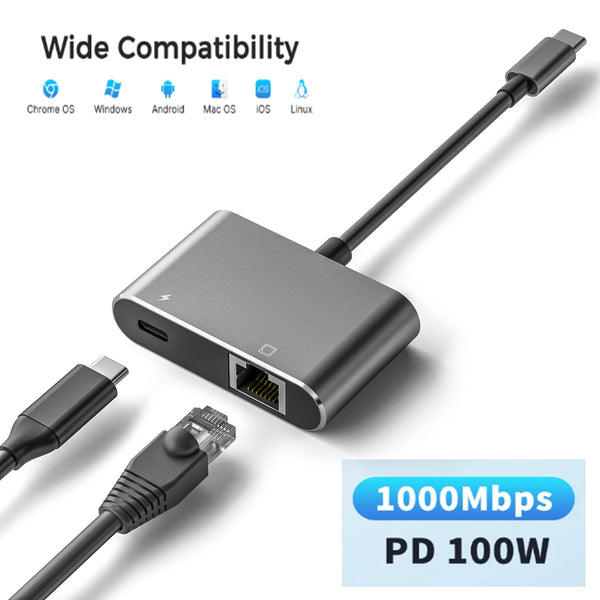 1000Mbps USB C Ethernet Adapter USB3.0 Type-C to RJ45 Network Card for Laptop S Nintendo Switch PC Internet