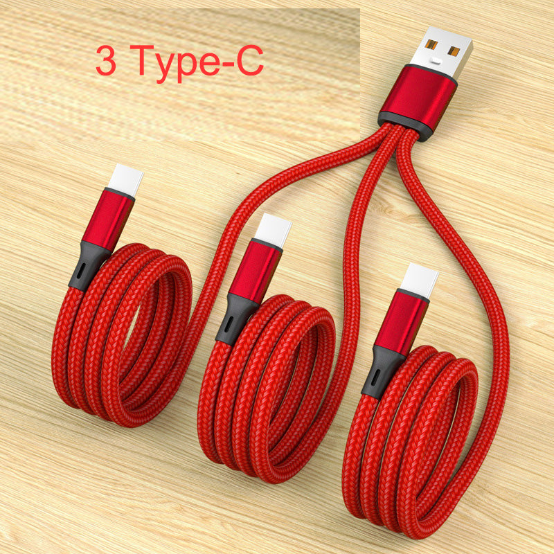 Multi-use 5A 1.2m 3-in-1 Type C Charging USB Cables Fast Charge Cable Red