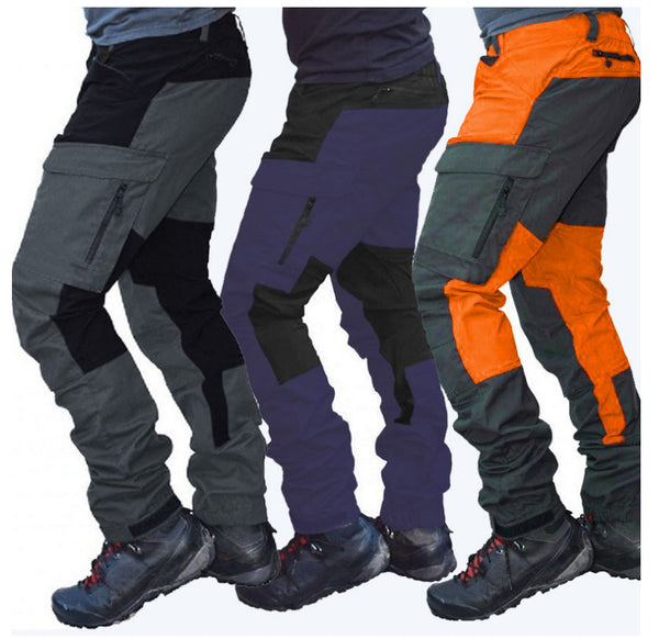 Men's Patchwork Color Multi-Pocket Cotton Pants Work Pants Casual Pants