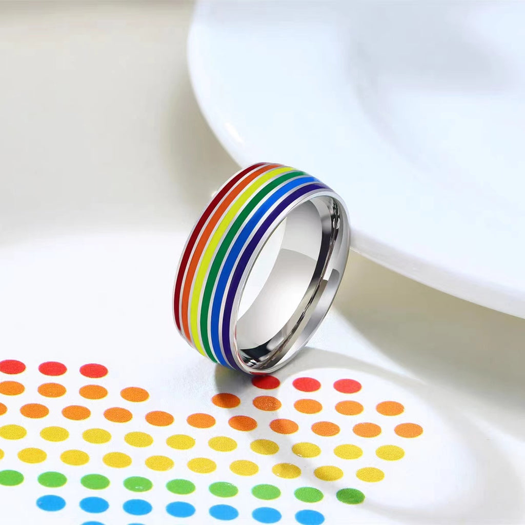 Unique Titanium Steel Rainbow Color Ring For Men Women