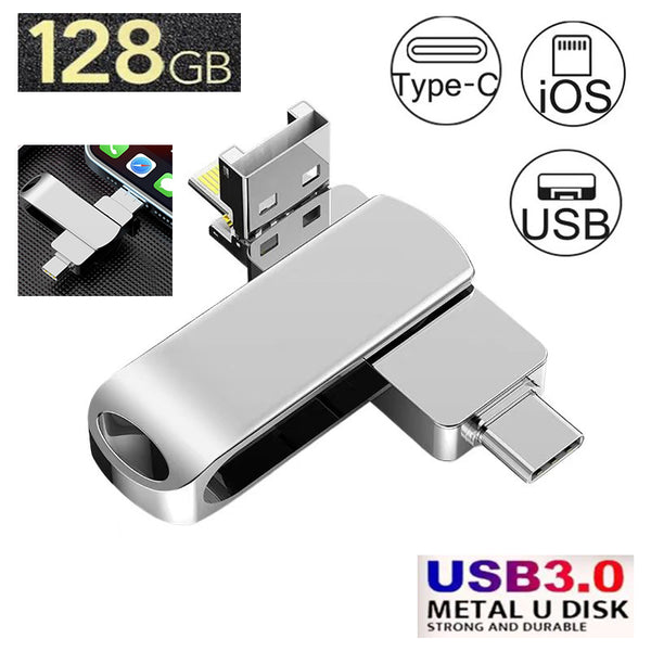 128GB 3 in 1 iPhone USB Flash Type-C Flash Drive and USB 3.0 Ports for iPhone/Android/MacBook/Computer