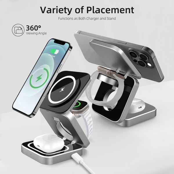 3 in 1 Magnetic Wireless Charger Stand Pad For iPhone  IWatch Airprods Samsung Watch Macsafe Fast Charging Station