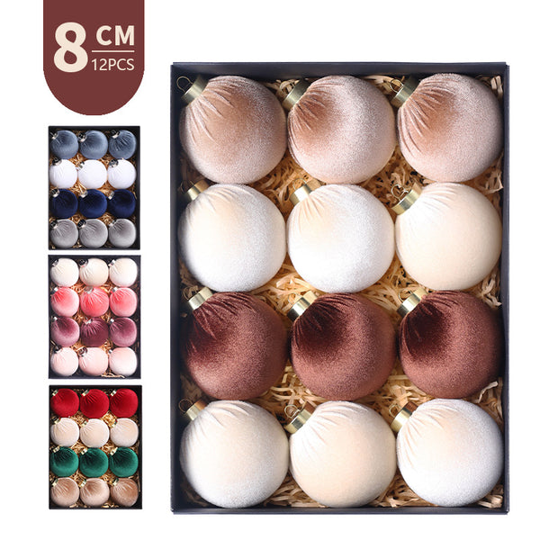 12pcs 8cm Velvet Christmas Ball Set Solid Color Xmas Tree Ornaments For Holiday Wedding Party New Year Gifts