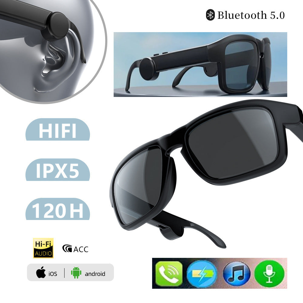 2-in-1 Smart New Bone Conduction Smart Sunglasses Headphones Bluetooth 5.0 Headphone Anti-Blu-ray Stereo Headset Travel Outdoor Sport Waterproof Earphone