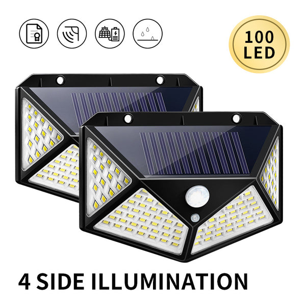 100 LED Highlight Solar Light 4 sides Powered Waterproof Lamp PIR Sensor Outdoor Light