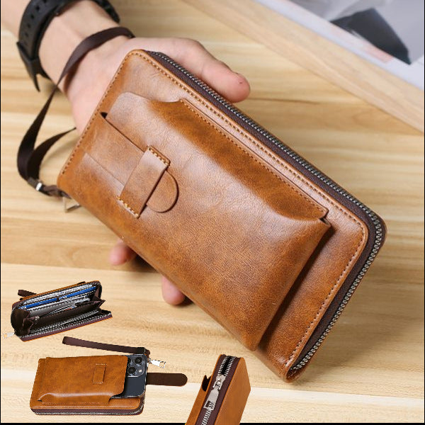 Men's Leather Vintage Clutch Wallet Cell Phone Bag