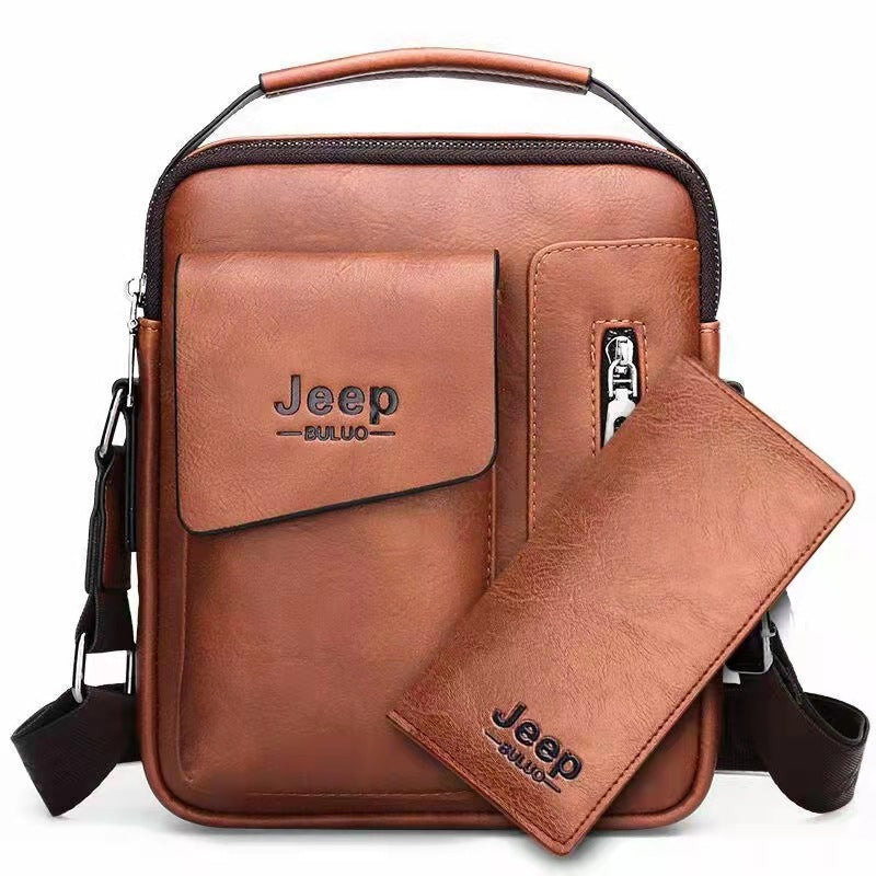 Jeep Vintage Men's Leather Crossbody Long Wallet Set