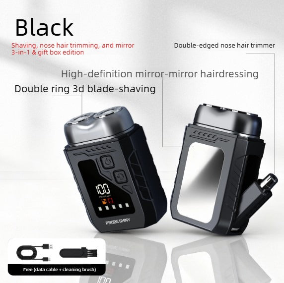 New 2 in 1 Dual-Ring Floating Shaver: Electric Shaver + Nose Trimmer Type-C Charging, Smart Digital Display Portable Waterproof
