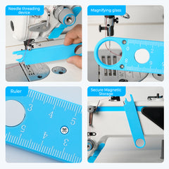 Universal Sewing Machine Threader | Magnetic Nano Threading Gauge | Multi-Function Threading Device (with Magnifying Glass + Ruler + Magnetic Storage) | Portable Home Sewing Tool
