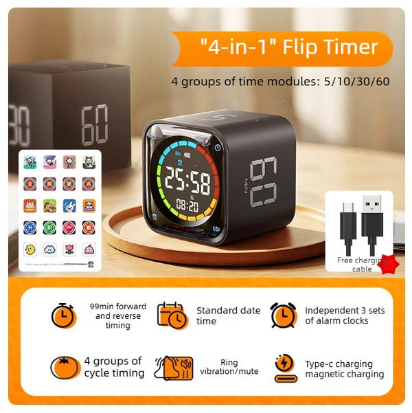 Smart Gyroscope-Activated Flip Timer 4-in-1 One-Second Flip-Start Multi-Functional Standalone Alarm Clock