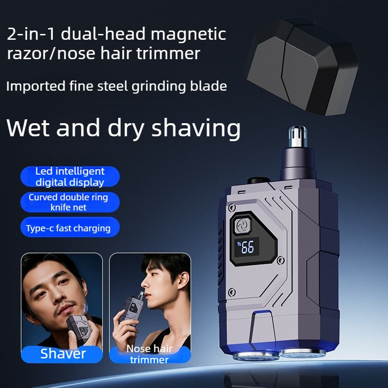 Mecha Electric Shaver 3-in-1 Men's Shaver with Nose Trimmer Magnetic Dual-Head Wet/Dry Shaver LED Digital Display with Type-C Fast Charging Portable Beard Trimmer