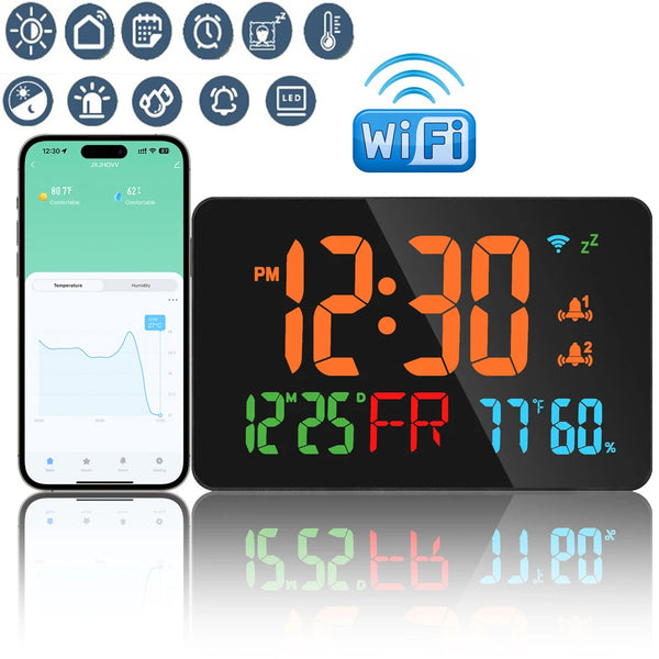 WiFi Desktop Clock Calendar Intelligent Thermometer Hygrometer with Digital LED Display Support WIFI Auto-Calibration