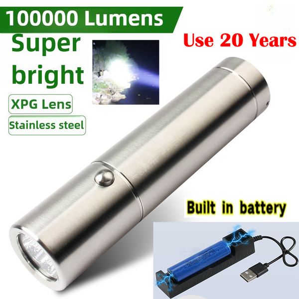Mini High-grade Stainless Steel 100000Lumens XPG Tactical Flashlight With 18650 Li-ion Battery High Endurance 20 Years of Use