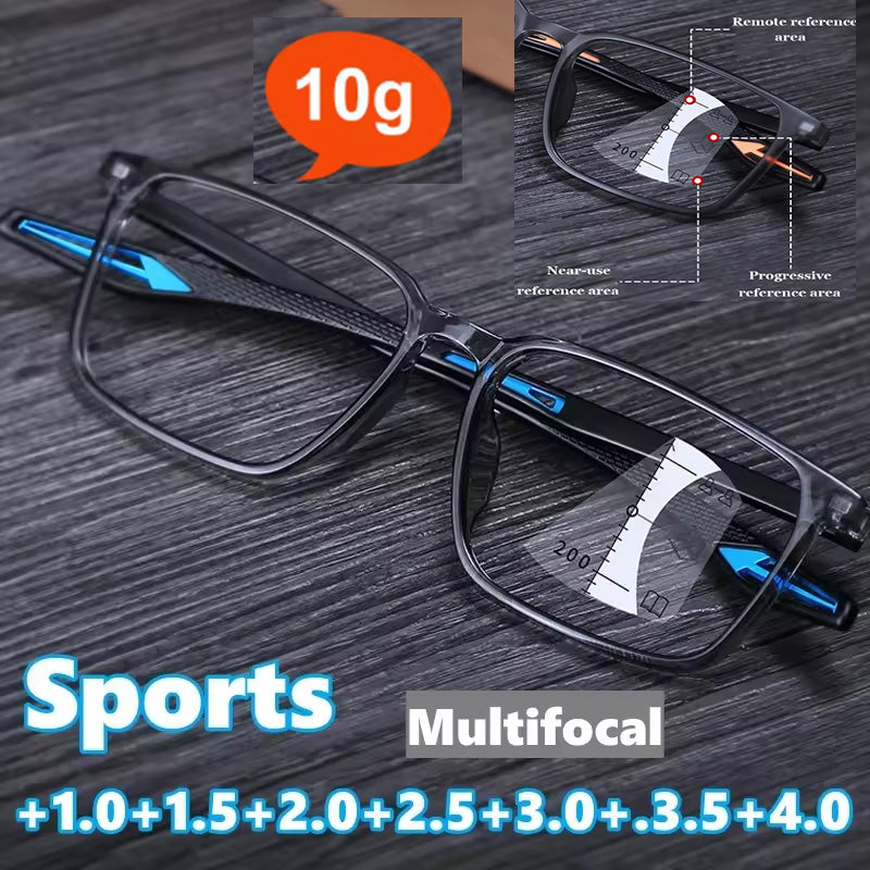 Ultra-light Fashion Multifocal Progressive Glasses Anti-blue Light TR90 Sports Presbyopia Men Women HD Lens Reading Glasses