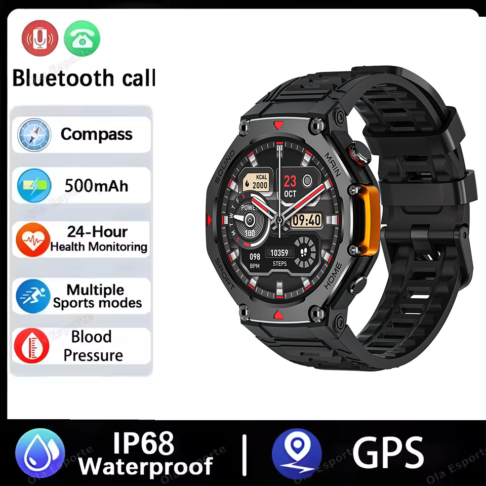 Health Monitoring Sports GPS Smartwatch 5ATM Waterproof Military Sports Smartwatch