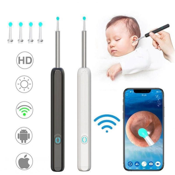Smart Visual Ear Sticks Endoscope Wi-Fi Visible Wax Elimination Spoon Ear Cleaner High Precision Ear Wax Removal Tool with Camera LED Light Wireless Otoscope