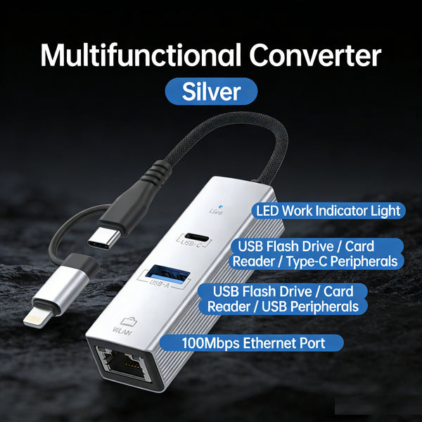 Apple Connector Type-C to Ethernet Port High-Speed 100Mbps Expansion Dock RJ45 Wired Adapter Multi-Functional USB Hub Compatible with iPhone/iPad/Mac/Android/PC