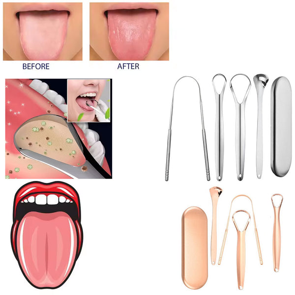 4Pcs Oral Hygiene Mouth Kit Fresh Breath in Seconds Bad Breath Metal Tongue Cleaner Stainless Steel Tongue Cleaner Scraper U Shape for Men Women