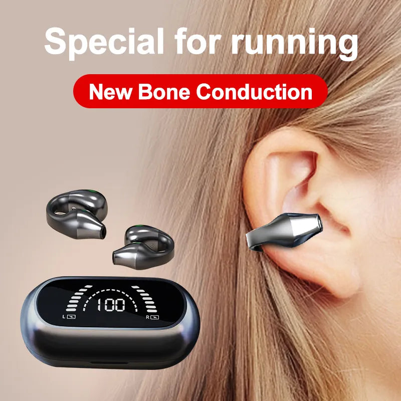NEW Bone Conduction Earphone Bluetooth 5.2 Ear Clip on Ear Earring Wireless Headphones Sports Headsets Ear Hook with Mic