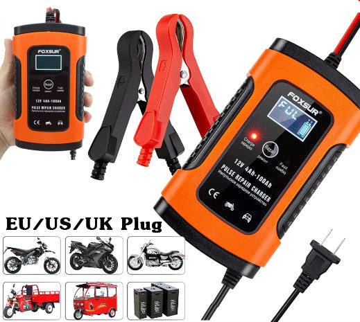 12V 5A Pulse Repair Charger Battery Charger LCD Sceen Car Lawn Mower boat RV SUV ATV Motorcycle Ect Lead Acid Battery Red - US/EU/UK Plug