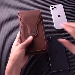 Vintage Men's Crazy Horse Leather 2 Pouch Cell Phone Waist Pack Wallet