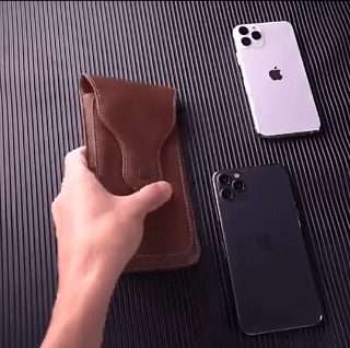 Retro Cowhide Double Phone Waist Bag Mini Purse Wallet Waist Bag Crazy Horse Leather