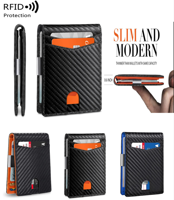 RFID Ultra-thin Ultra-light Carbon Fiber Wallet 12 Card Wallet with Front Pocket Bi-Fold Solid Color Portable Card Holder