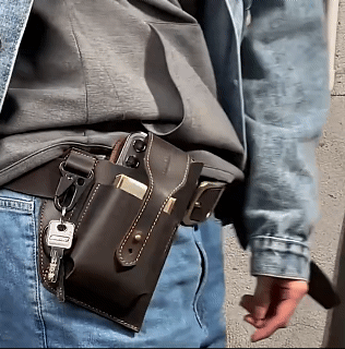 Crazy Horse Leather Retro Phone Waist Bag Key Cigarette Bag Running Waist Bag Outdoor Belt Hanging Bag