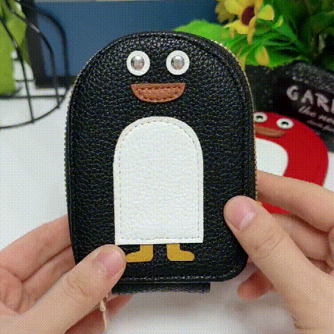 Cute Penguins PU Credit Card Coin Wallet ISKYBOB Women Genuine Leather Coin Purse Retro Zipper Small Wallet Card Holder Portable