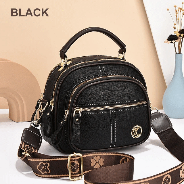 Fashion Casual Female Classic Leather Shoulder Bag Soft Wide Shoulder Strap Highquality Multi-pocket Solid Color Ladies Crossbody Bag
