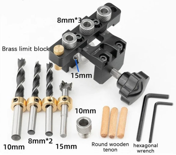 Adjustable 3 In1 Woodworking Doweling Jig Kit 8MM 10MM Bushes Drilling Guide Locator Furniture Connecting Positioning Punch Tools