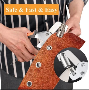 6mm/10mm Manual Eyelet Punch Pliers with 100 Silver Eyelets Suitable for Tarpaulins, Canvas, Rain Covers, Belts and Leather