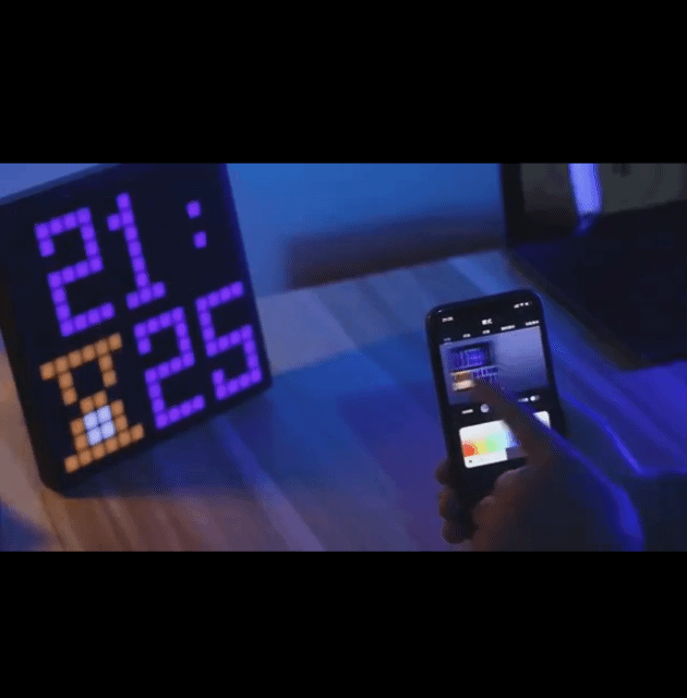 LED Pixel Display Bedside Alarm Clock Art Animation Gaming Room Decor Night Light Bluetooth App Control RGB DIY Gaming Setup