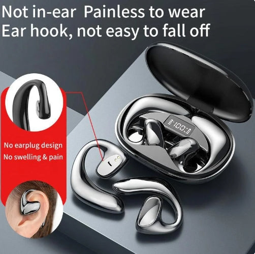Wireless Not in-ear Comfort Fit Bone Conduction 9D Earphone Open Ear Headphone Bluetooth Sport Ear Hook 9D HIFI Stereo Headset Built-in Mic