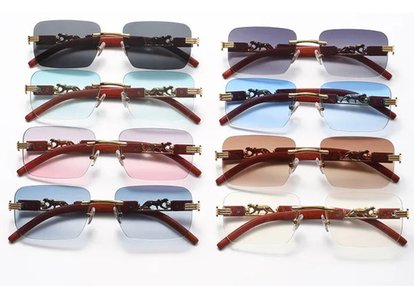 Luxury Brand Frameless Leopard Sun Glasses Vintage Square Eyewear Shades