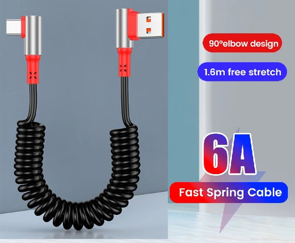 Double Elbow Spring Stretch Charging Cable 6A High Speed Cable