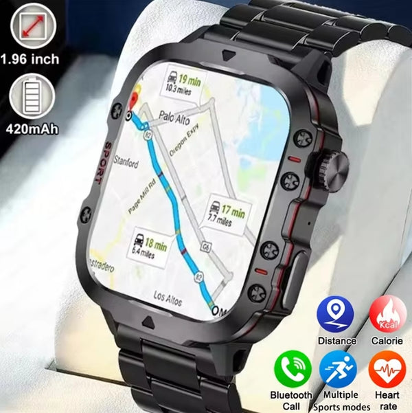 2024 New Rugged Military GPS Health Monitoring Smart Watch Men AMOLED HD Screen Heart Rate Bluetooth Call Waterproof Outdoor Smart Watch