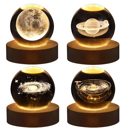 Exquisite 3D Laser Engraved Crystal Ball Crystal Ball Night Lights Glowing Planet Galaxy Astronaut 3D Moon Table Lamp USB Atmosphere Lamp Tabletop Decorations