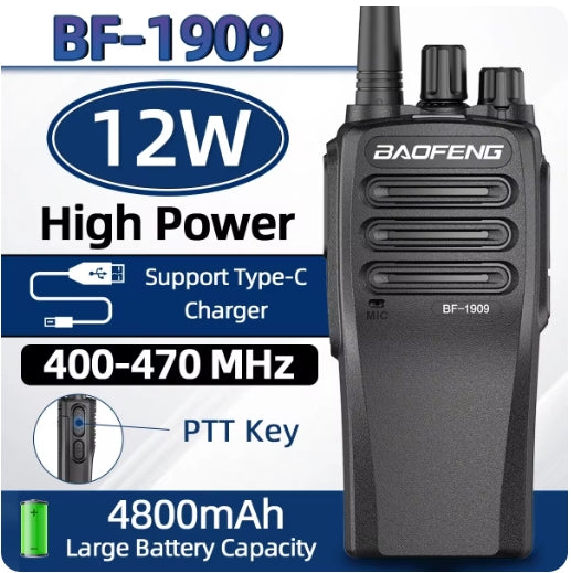 BaoFeng BF 1909 12W High Power Walkie Talkie Long Range Two Way Radio Type C Charging Transmitter Upgrade BF 888S UV 5R UV 82