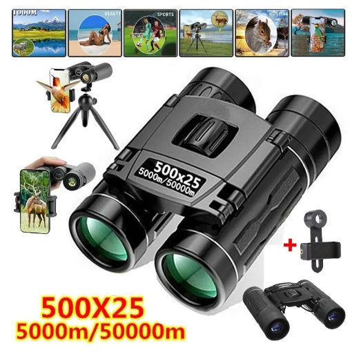 500X25 Portable Hd Zoom 5000M/50000M Binoculars Telescope Powerful Folding Long-Distance Vision Hunting Outdoor Camping Sports