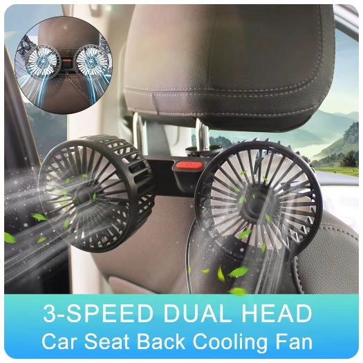 Car Fan 360° 3-speed Car Seat Back Cooling Fan USB Charge Dual Head Fan Adjustable Rotation Neck Cooler for Car 12V/24V