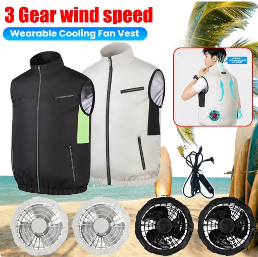 Cooling Vest Ice Fan Vest Heat Resistant Air Conditioner Clothes Breathable Wearable Cooling Fan Vest for Summer Camping Fishing