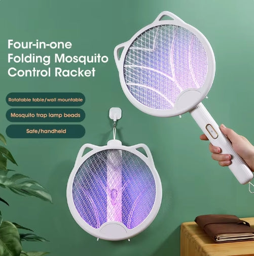 4 In 1 Electric Mosquito Racket Mosquito Killer Lamp USB Rechargeable Foldable Mosquito Swatter Fly Swatter Repellent Lamp