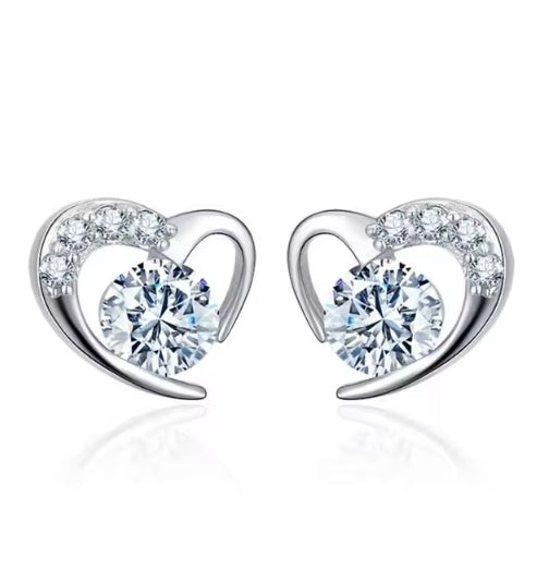 Real Heart 925 Sterling Silver Sparkling Diamond Earrings Gemstone Women's Fine Jewelry
