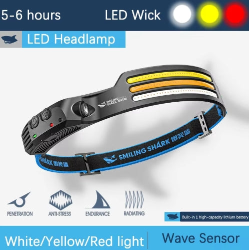 New 200Watts 3 Light Sources COB Flood Headlamp Induction Headlamp 230° Wide angle with 2400mah Battery Headlight