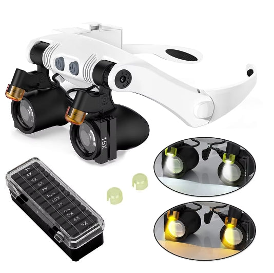 Combination 21 Magnifications LED Spectacle Magnifier 3X 4X 5X 6X 7X 10X 15X(21 combinations)