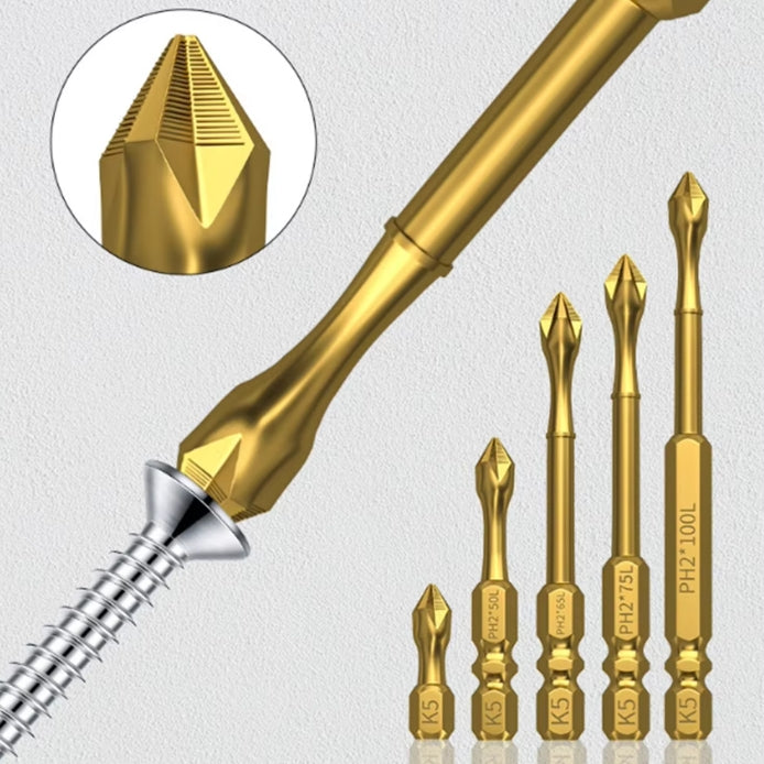 5Pcs Non-slip Screwdriver Alloy Steel PH2 Magnetic Batch Head Cross Screwdriver Hardness -Impact Drill Bit Screw Driver Hand Tools