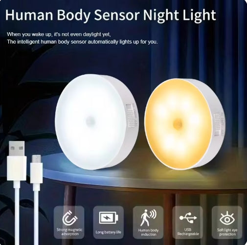 LED Human Sensor Night Light USB Rechargeable For Kitchen Cabinet Wardrobe Lamp Staircase Wireless LED Closet Light