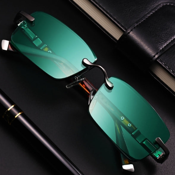 Green Natural Crystal Stone Rimless High Grade Goggle Sunglasses